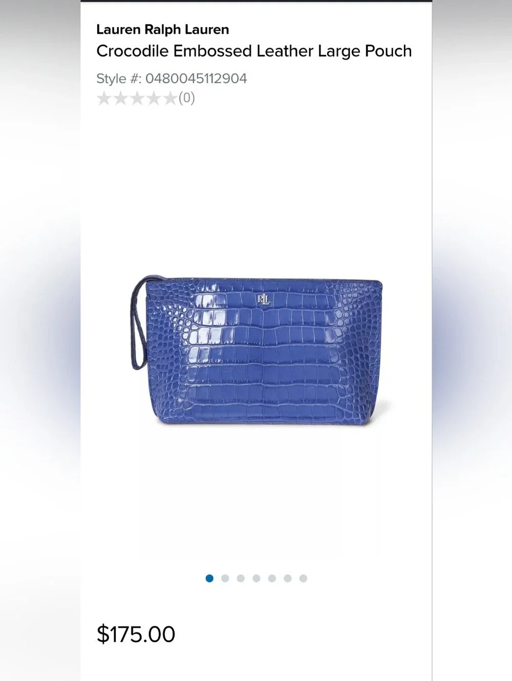 Ralph Lauren Crocodile-Embossed Leather Zipper Pouch / Wristlet - NEW